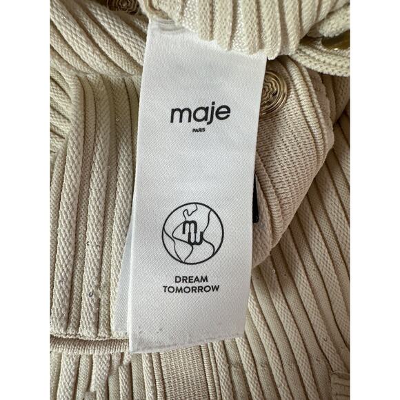 Maje Sequin Knit Midi Dress Ribbed Button-Front Off White 36 US 2-4 - Picture 8 of 11